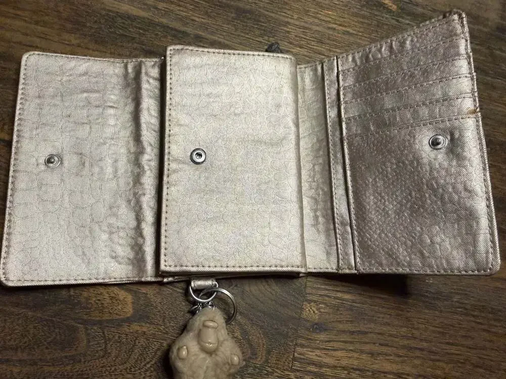 Kipling Rylee Wallet Metalic Nylon Organizer Coin Purse Monkey Keychain